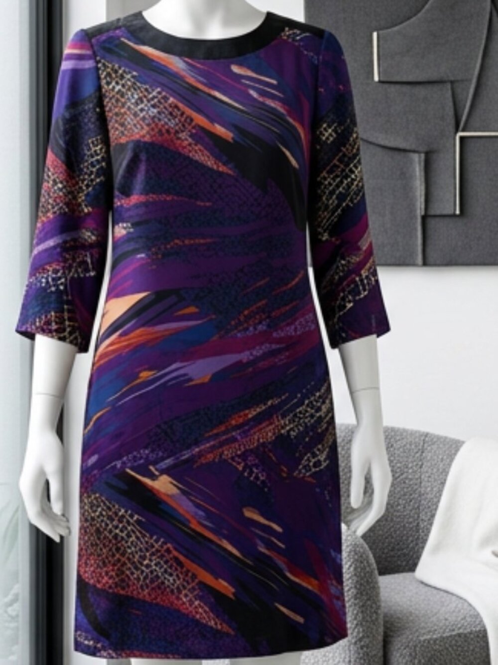 Gabby Skye Abstract Geometric Floral Shift Dress Purple Orange Multi Size 8